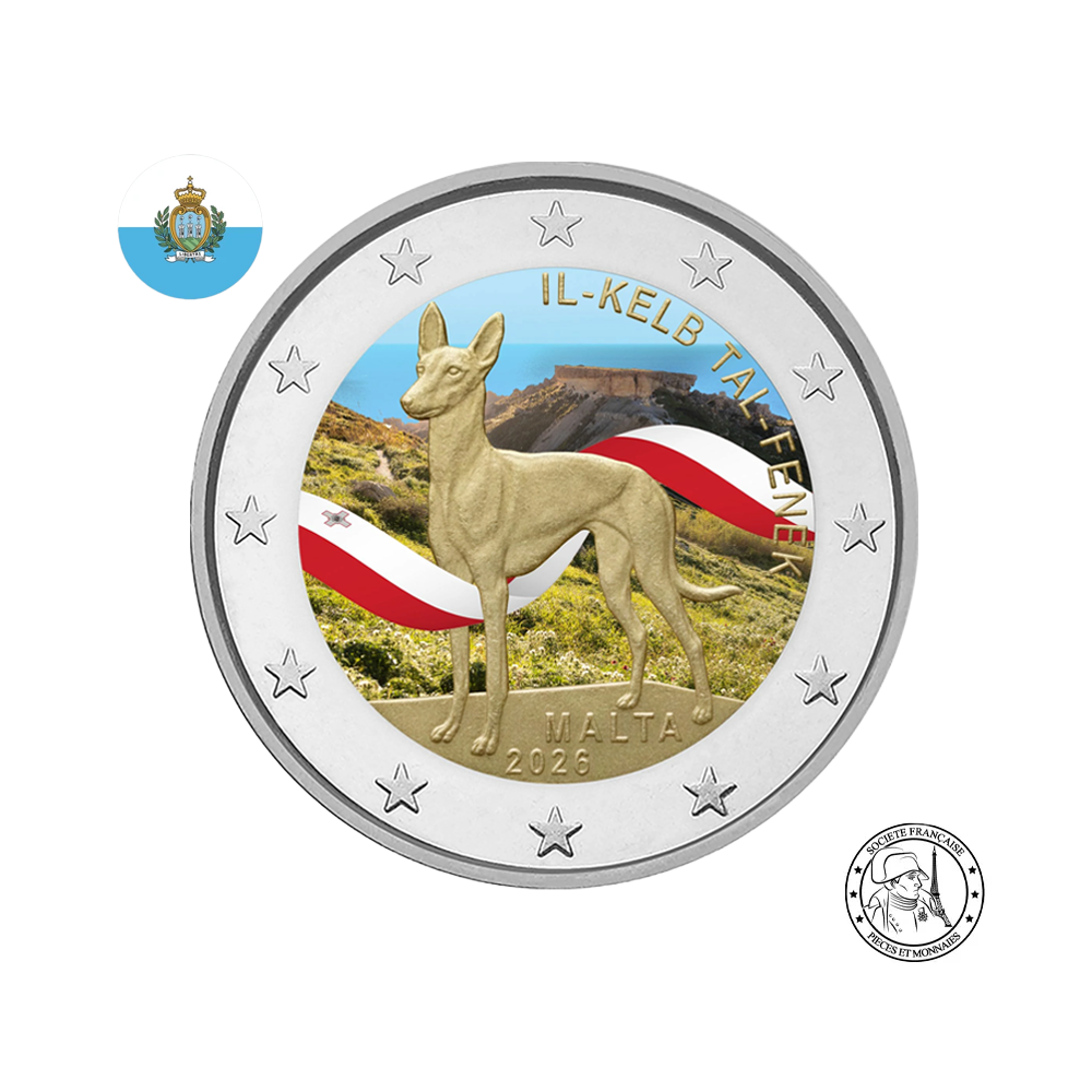 Malte 2026 - 2 Euros Commémorative - Lévrier Pharaon - Colorisées