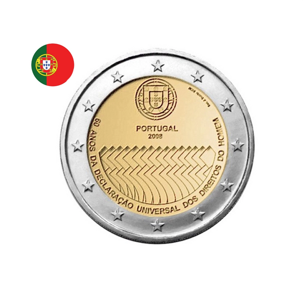 ⁣⁢Portugal 2008 - 2 Euro Commemorative Coin - Human Rights⁤⁣