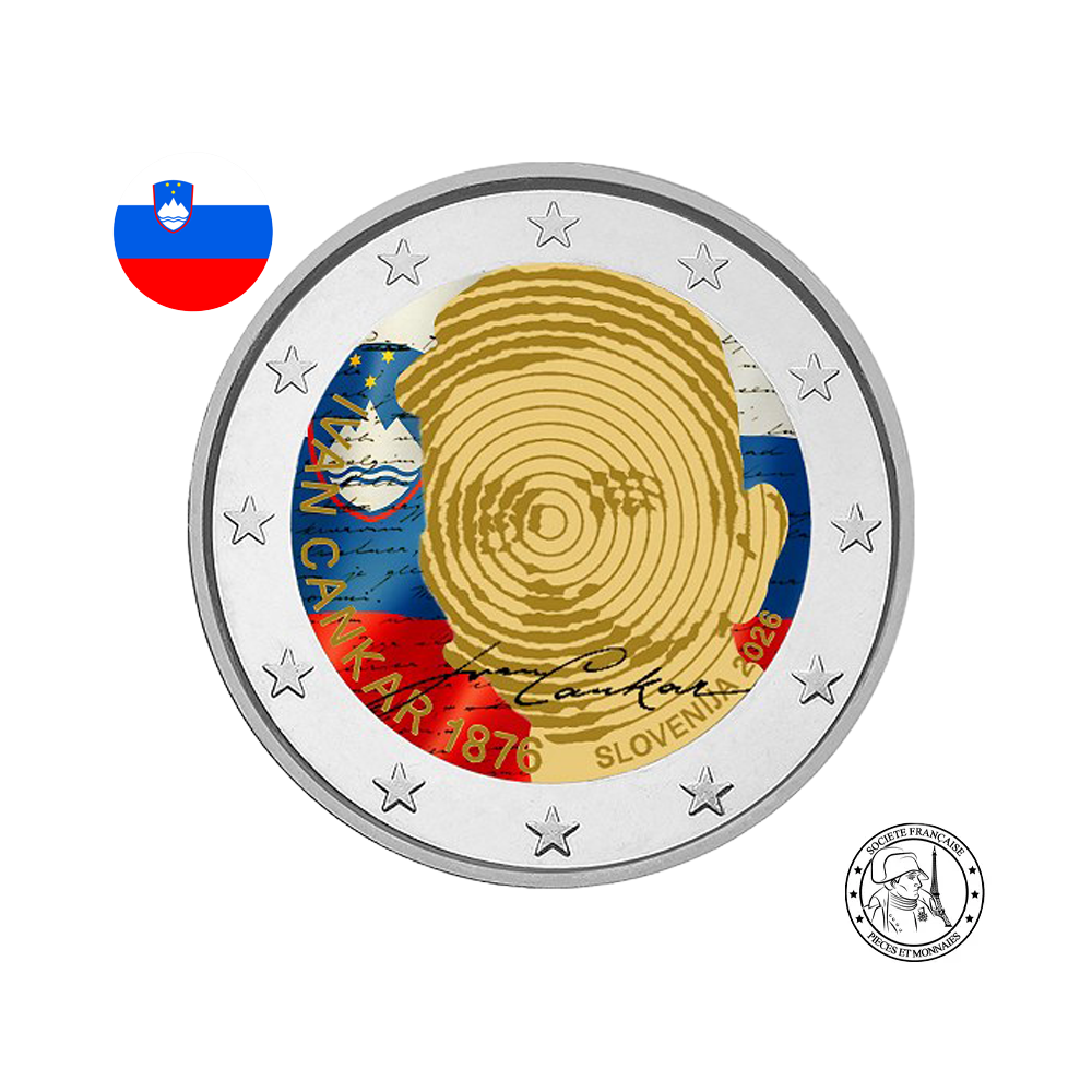 Slovenie 2026 - 2 Euros Commémorative - anniversaire de la naissance d'Ivan Cankar - Colorisées