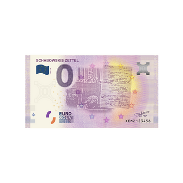Bilhete de lembrança de zero a euro - Schabowskis Zettel - Alemanha - 2020