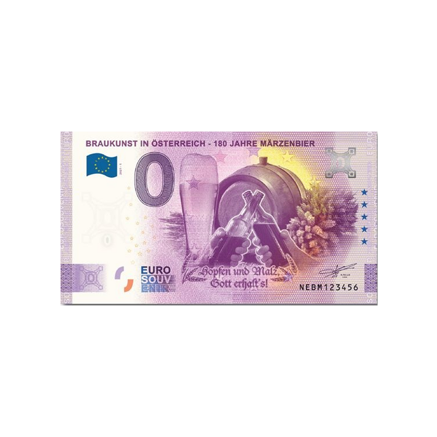Souvenir Ticket van Zero Euro - Braukunst in Österreich - 180 Jahre Märzenbier - Oostenrijk - 2021