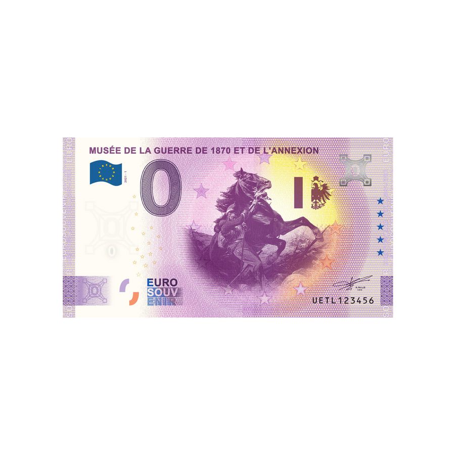 Bilhete de lembrança do zero euro - Museu de Guerra de 1870 e Anexação - França - 2021