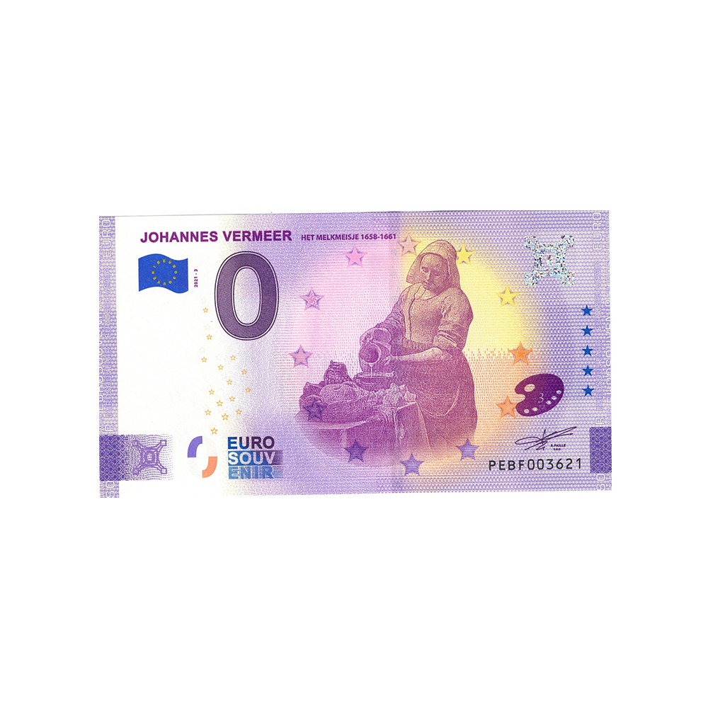 Bilhete de lembrança de zero a euro - Johannes Vermeer 3 - Holanda - 2021