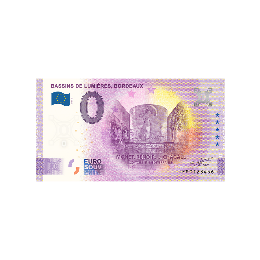 Souvenir ticket from zero euro - light pools, bordeaux - france - 2021