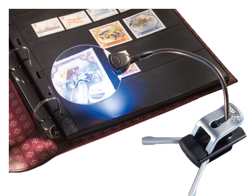 Loupe de bureau avec bras flexible grossissement 2,5X et 5X, 2 LED incluses