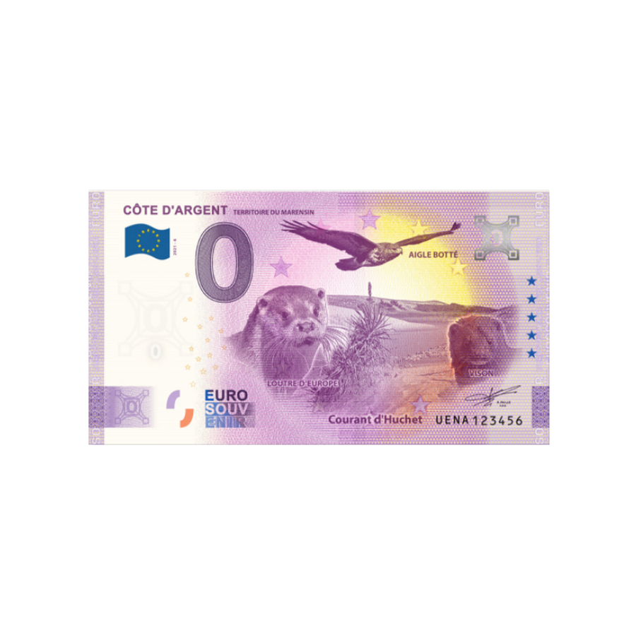 Bilhete de lembrança de zero a euro - Côte d'Argent - França - 2021