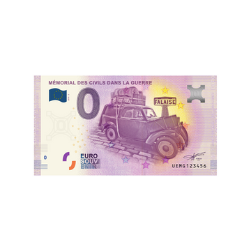 Billet souvenir de zéro euro - Mémorial des civils dans la guerre - France - 2019