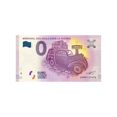 ⁣⁢Noll-euro souvenir-sedel - Mémorial des civils dans la guerre - Frankrike - 2019⁤⁣