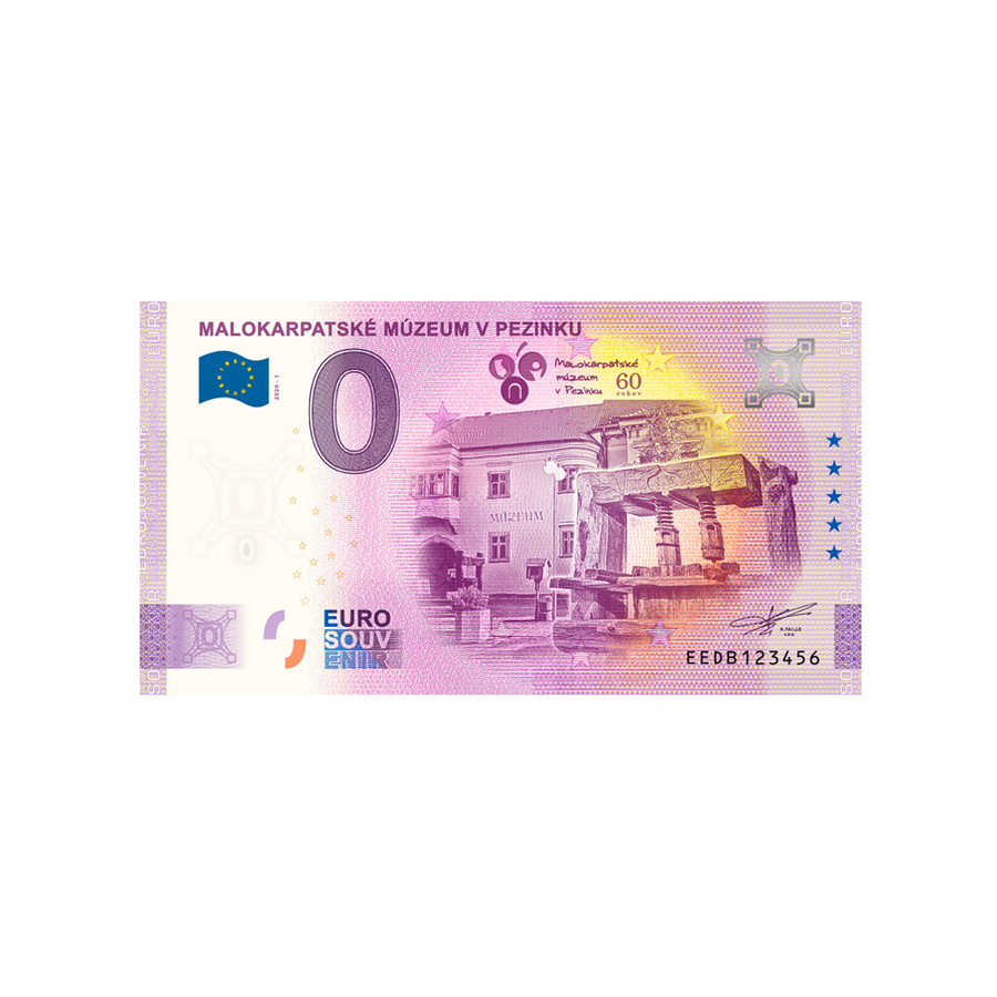 Souvenir ticket from zero euro - malokarpatské mùzeum v pezinku - slovakia - 2020
