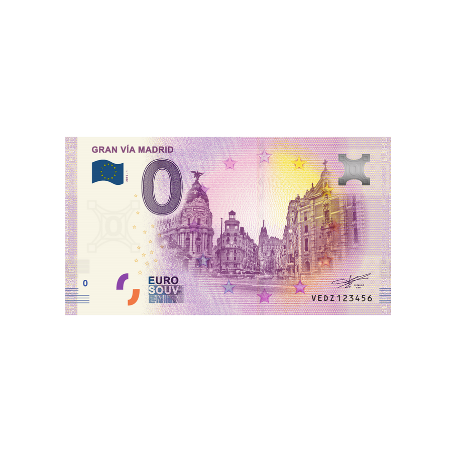 Bilhete de lembrança de zero para euro - Gran via Madri - Espanha - 2020