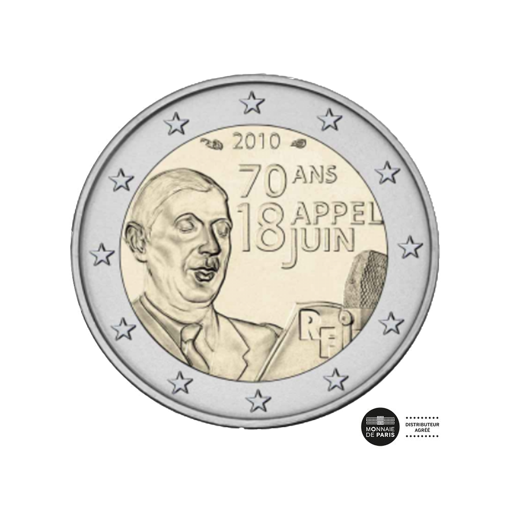Francia 2010 - 2 Euro Commemorative - 70 ° anniversario della chiamata del 18 giugno del generale de Gaulle