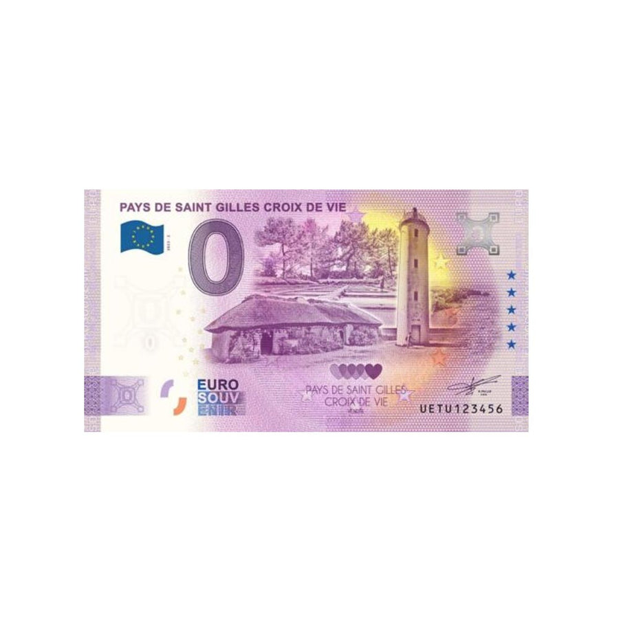 Bilhete de lembrança de zero a euro - paga de Saint Gilles Croix de Vie - França - 2023