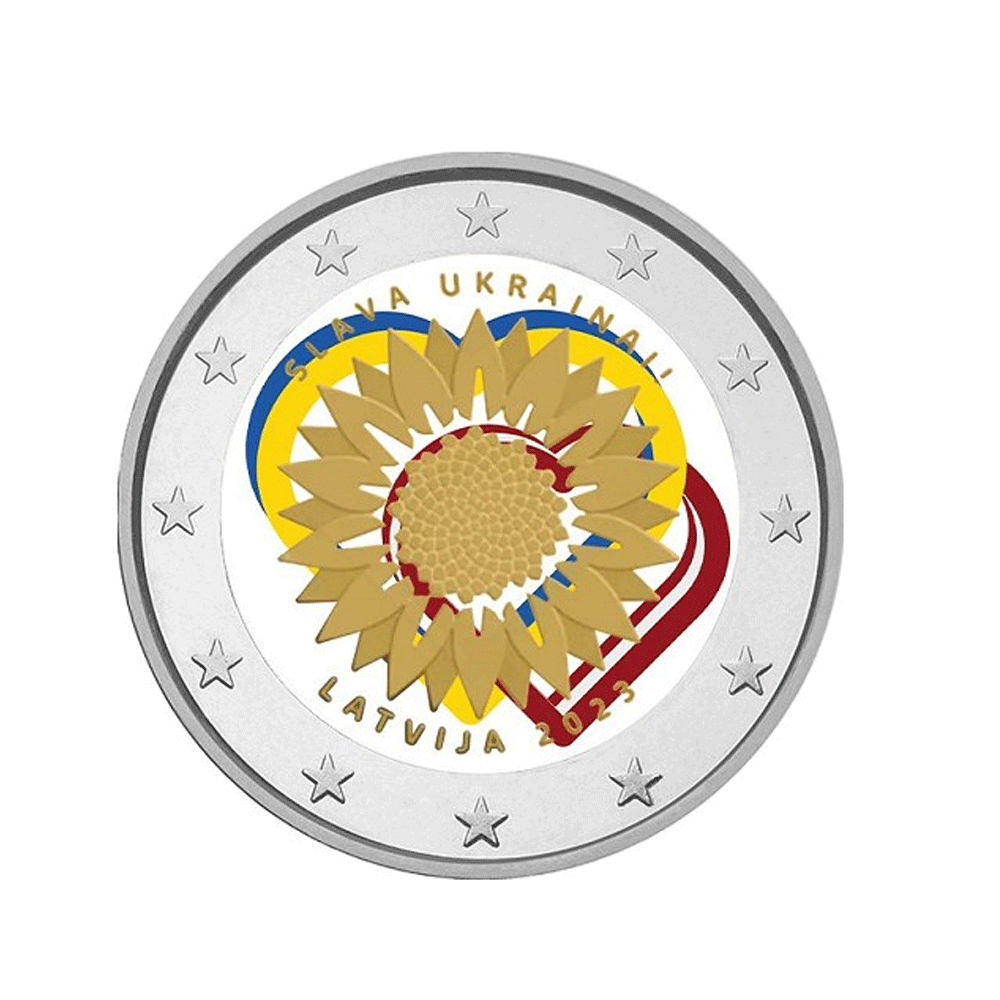 Lettonie 2023 - 2 Euro Commémorative - Un tournesol pour l'Ukraine - Colorisée