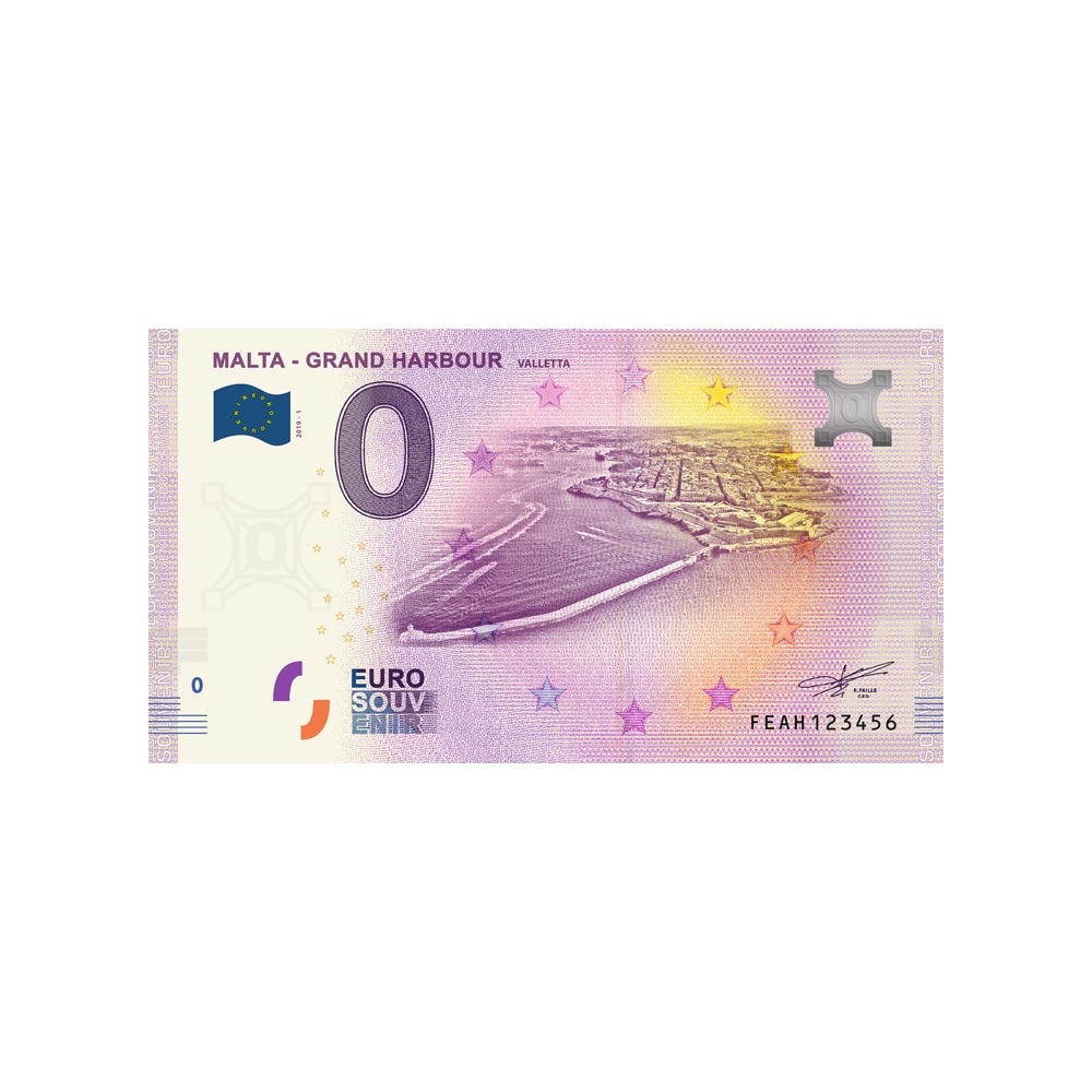 Bilhete de lembrança de zero a euro - Grand Harbor - Malta - 2019