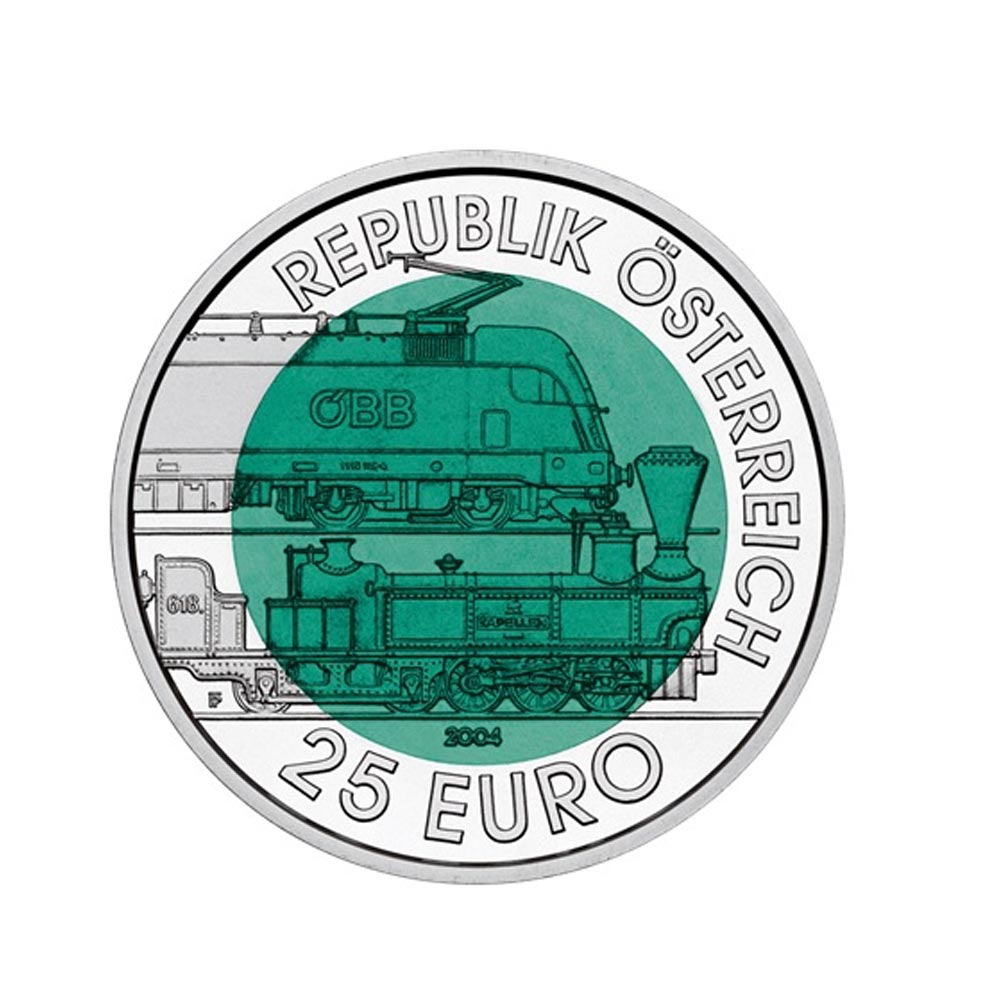 Semmering Railway - Áustria - 25 euros em dinheiro niobium prata - 2004