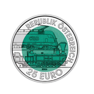 Semmering Railway - Áustria - 25 euros em dinheiro niobium prata - 2004