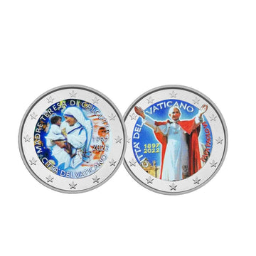 Vatican 2022 - 2 Euro commemorative - Lot of 2 mother -in -laws Teresa and Paolo VI - Colorized