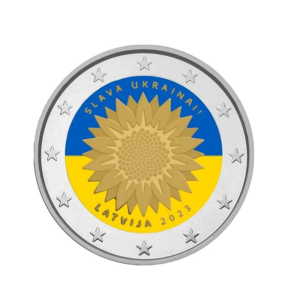 Latvia 2023 - 2 euro commemorative - a sunflower for Ukraine