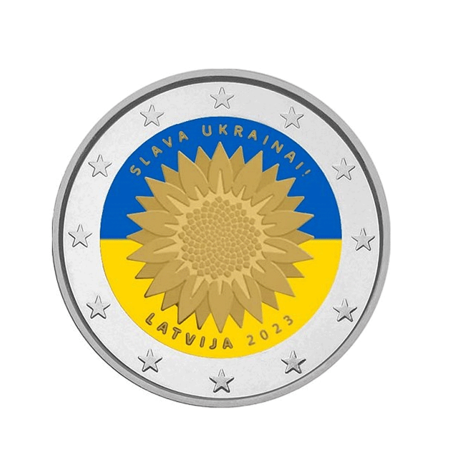 Lettonie 2023 - 2 Euro Commémorative - Un tournesol pour l'Ukraine - Colorisée