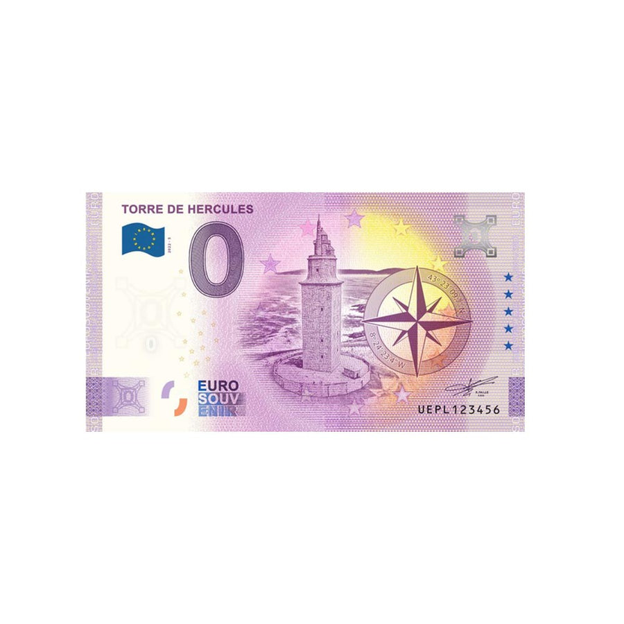 Biglietto souvenir da zero a euro - Torre de Hercules - Spagna - 2022