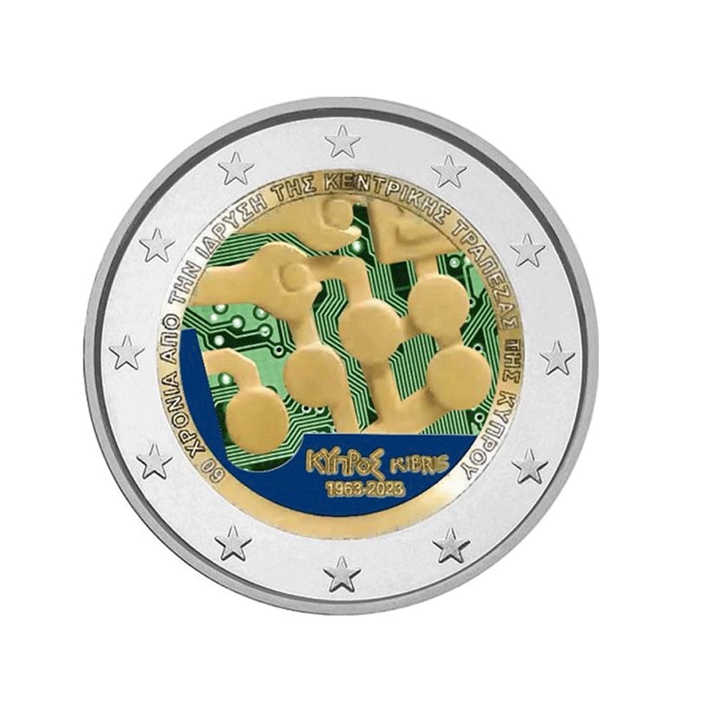 Chypre 2023 - 2 Euro Commémorative - 60è Anniversaire de la Banque Centrale de Chypre - Colorisée