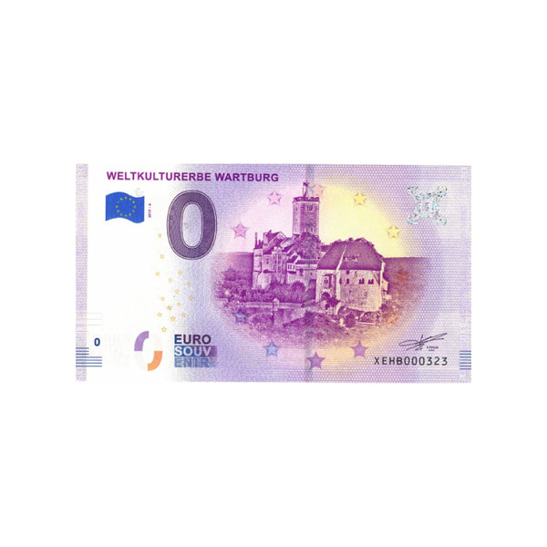 ⁣⁢Nulto-eurová pamätná bankovka - Weltkulturerbe Wartburg - Nemecko - 2019⁤⁣