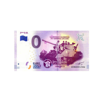 Billet souvenir de zéro euro - 2ème D.B. - France - 2019