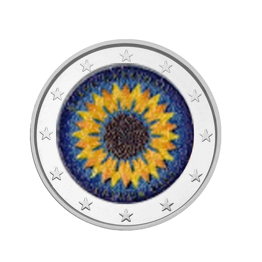 Latvia 2023 - 2 euro commemorative - a sunflower for Ukraine