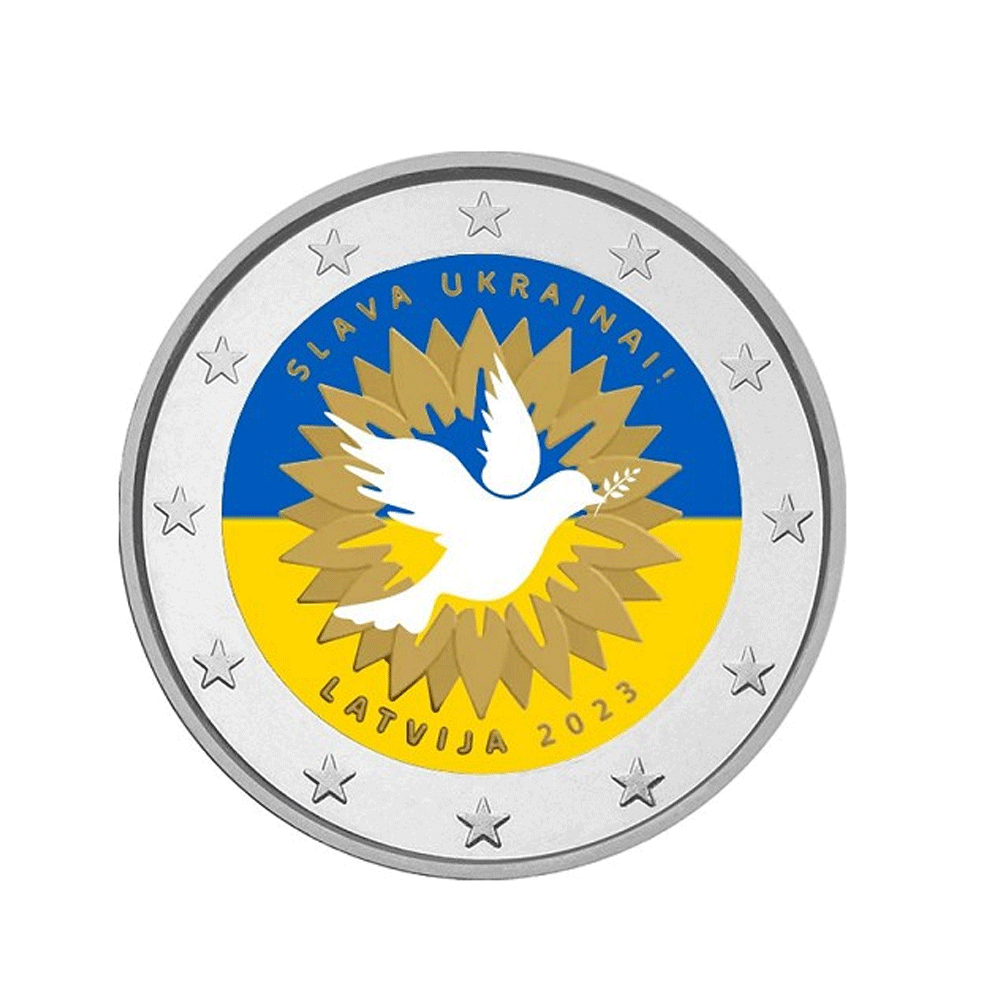 Latvia 2023 - 2 euro commemorative - a sunflower for Ukraine