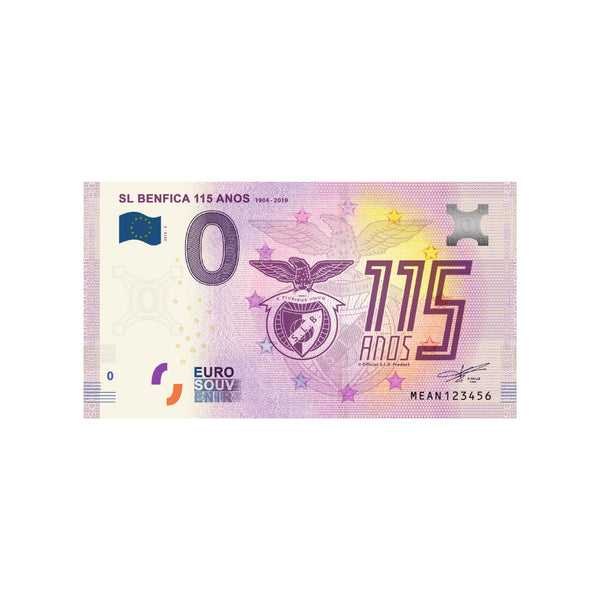 ⁣⁢Zero Euro Souvenir Banknote - SL Benfica 115 Anos - Portugal - 2019⁤⁣