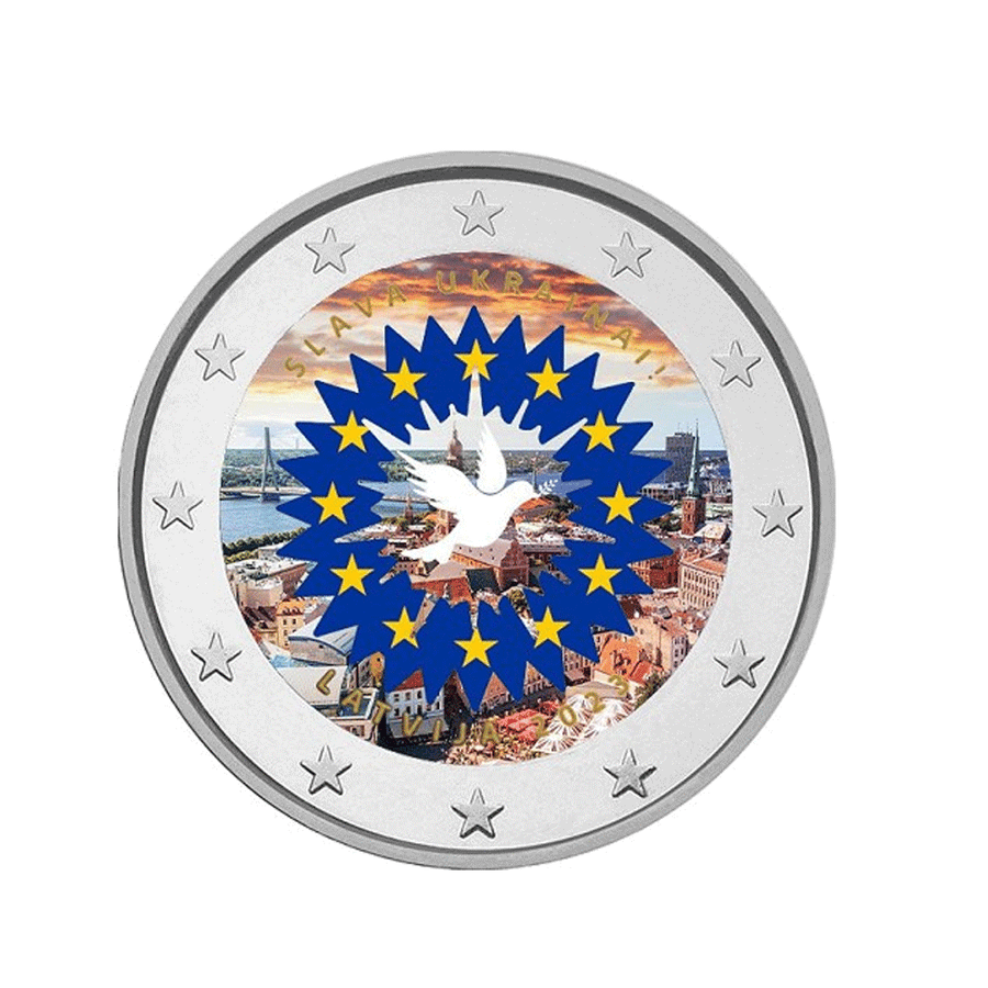 Latvia 2023 - 2 euro commemorative - a sunflower for Ukraine