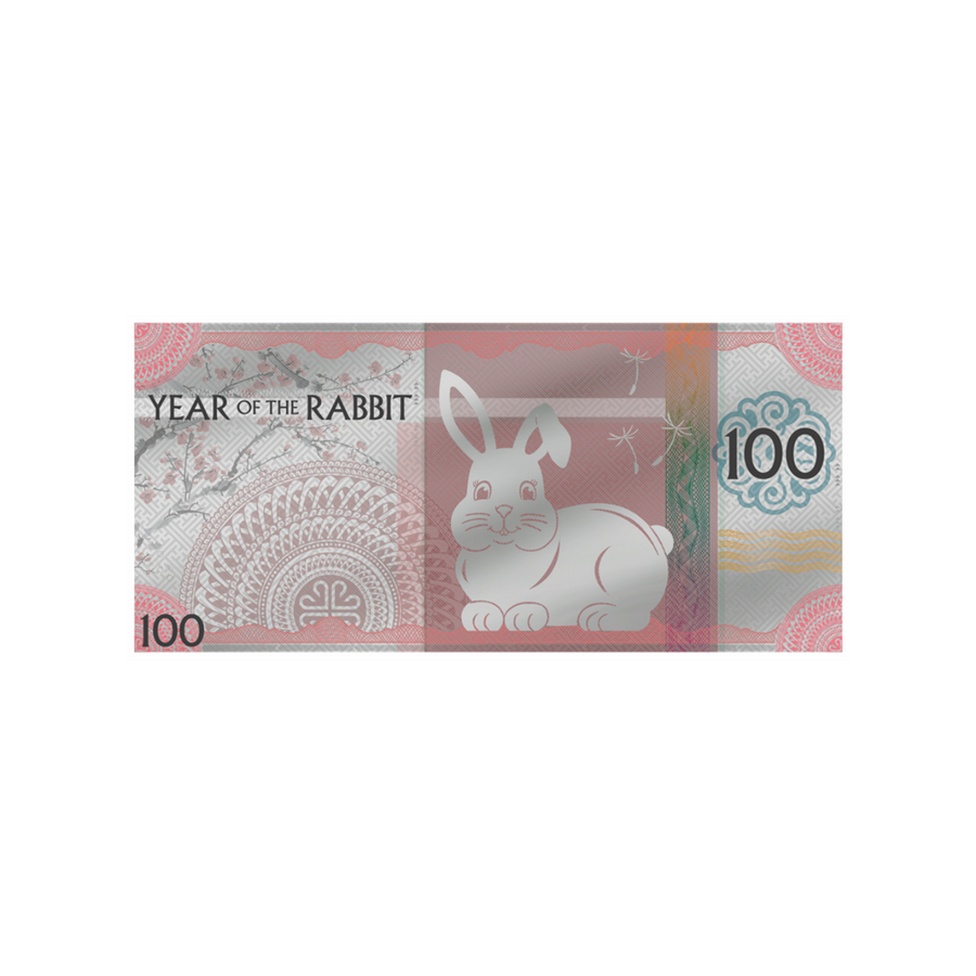 Lunar collection - Year of the Rabbit Note - 100 Togrog Colorized Silver Ticket - BE Quality - 2023