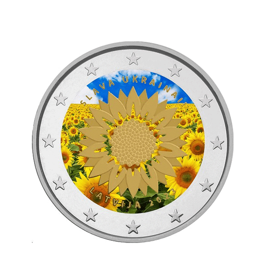 Lettonie 2023 - 2 Euro Commémorative - Un tournesol pour l'Ukraine - Colorisée