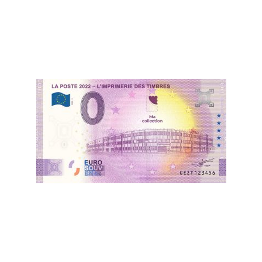 Billet souvenir de zéro euro - La Poste 2022 - L'imprimerie des timbres - France - 2022
