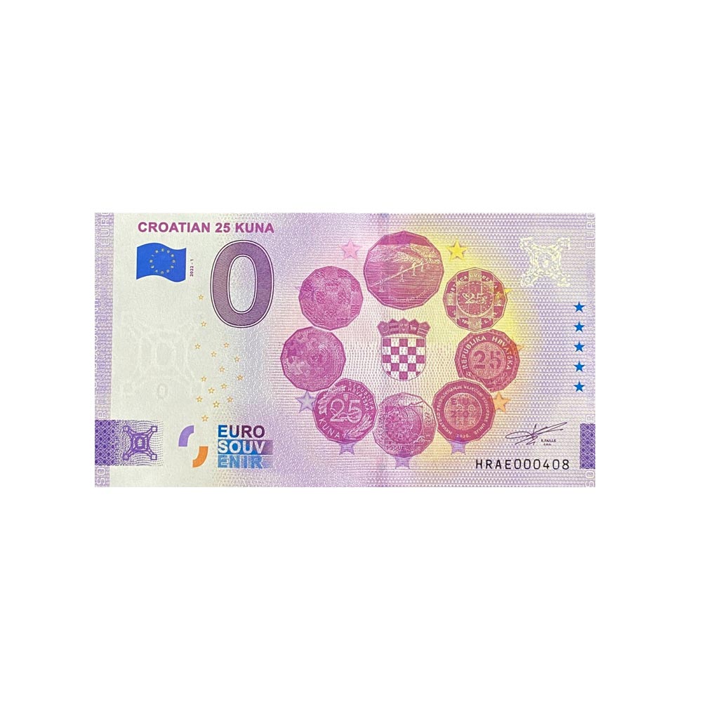 Bilhete de lembrança de zero a euro - croata 25 Kuna - Croatie - 2022