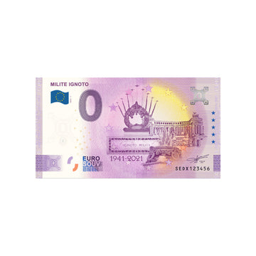 Billet souvenir de zéro euro - Milite Ignoto - Italie 2022
