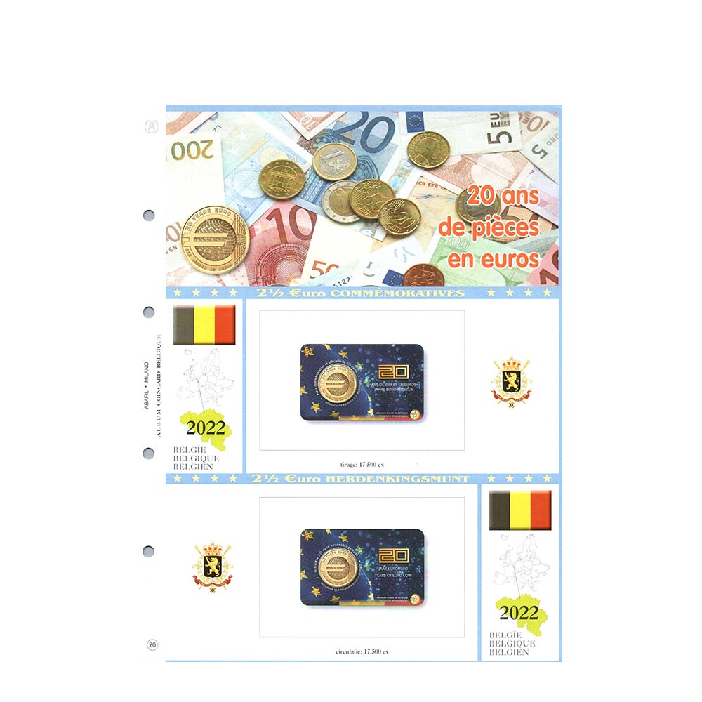 Album de folhas 2015 a 2022 - 2 euros comemorativo coincidir - Bélgica