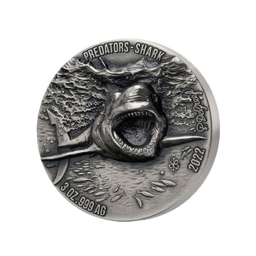 Large white shark - 3 oz. 999 money - ancient finish 2022