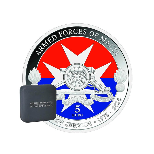 ⁣⁢Malta 2020 - 5 Euro Commemorative - 50th Anniversary of the Armed Forces of Malta - Colorized Proof⁤⁣