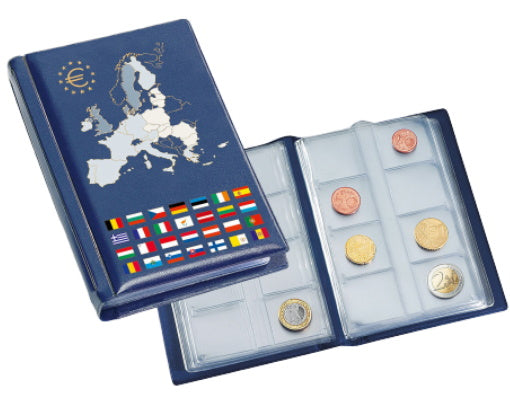 Album de poche avec 12 feuilles numismatiques - 12 Séries complètes Euros - Bleu