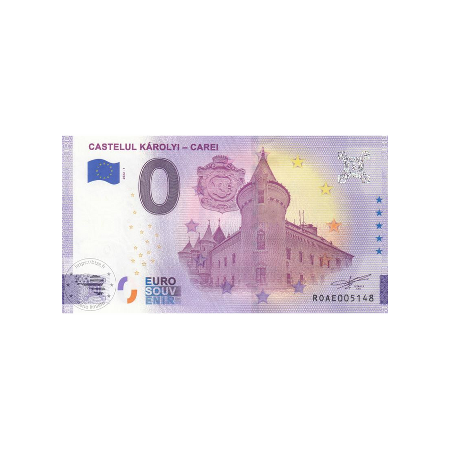 Biglietto di souvenir da zero a euro - Castelul Károlyi - Carei - Romania - 2022