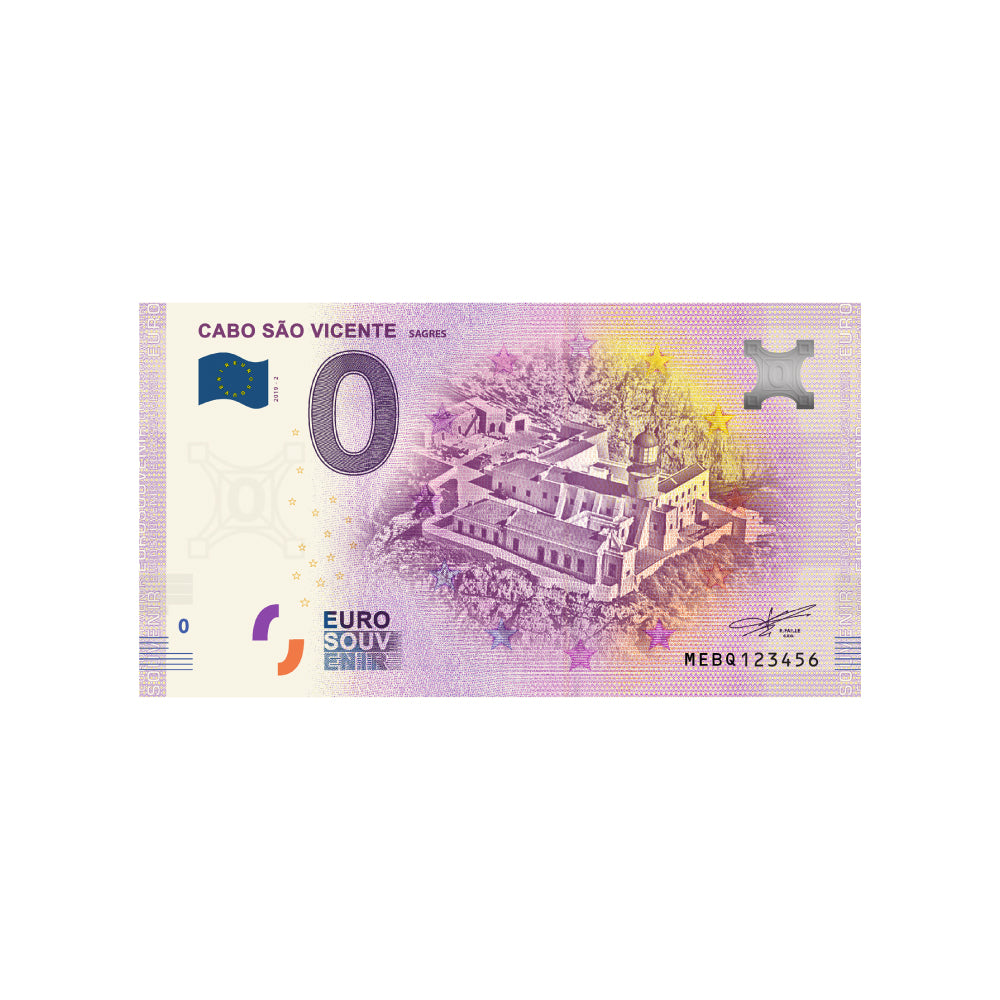 Bilhete de lembrança de zero a euro - Cabo São Vicente - Portugal - 2019