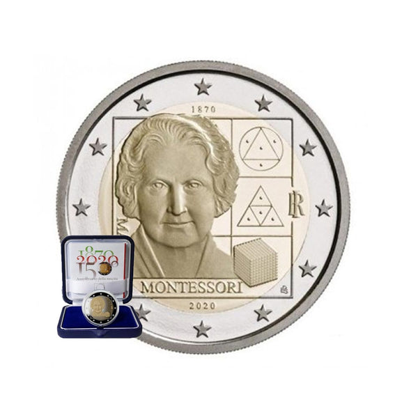⁣⁢Italy - 2 Euro Commemorative Coin - 150th Anniversary of Maria Montessori - Proof 2020⁤⁣