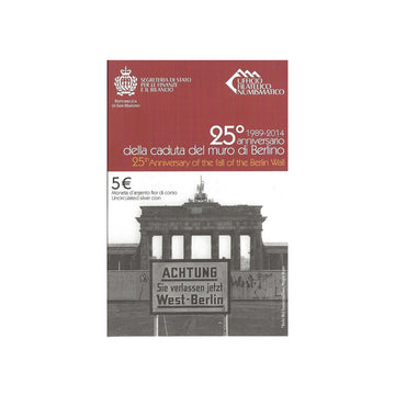 Saint -marin 2014 - 5 euros comemorativo de prata - 25º aniversário da queda do Muro de Berlim - BU