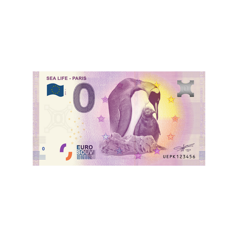 Bilhete de lembrança de zero a euro - Sea Life - Paris 1 - França - 2019