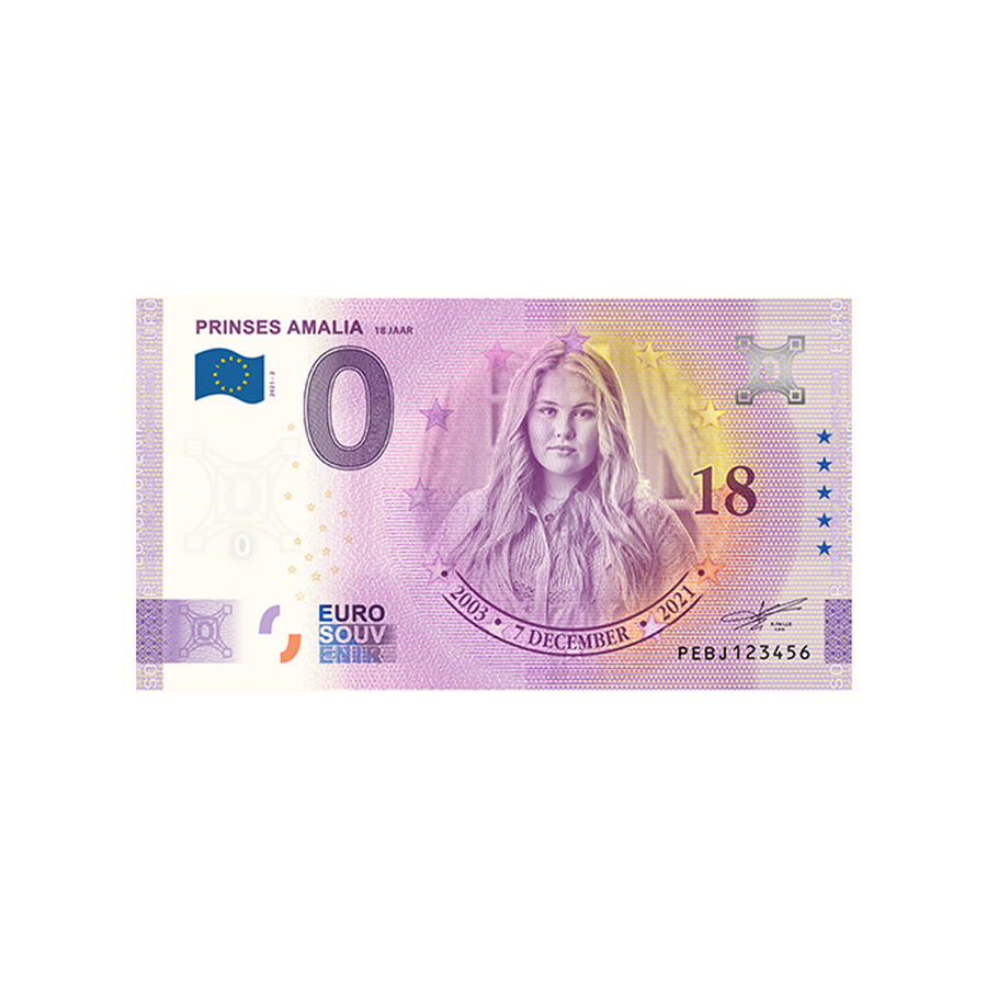 Souvenir -ticket van nul tot euro - Prinses Amalia - Nederland - 2021