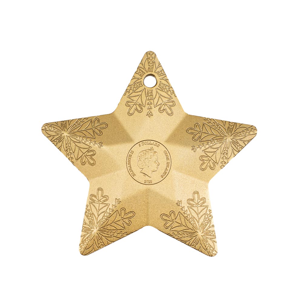 Ornamento de férias - Estrela de Floco de Snow Gilded - 5 dólares em dinheiro - seja 2023
