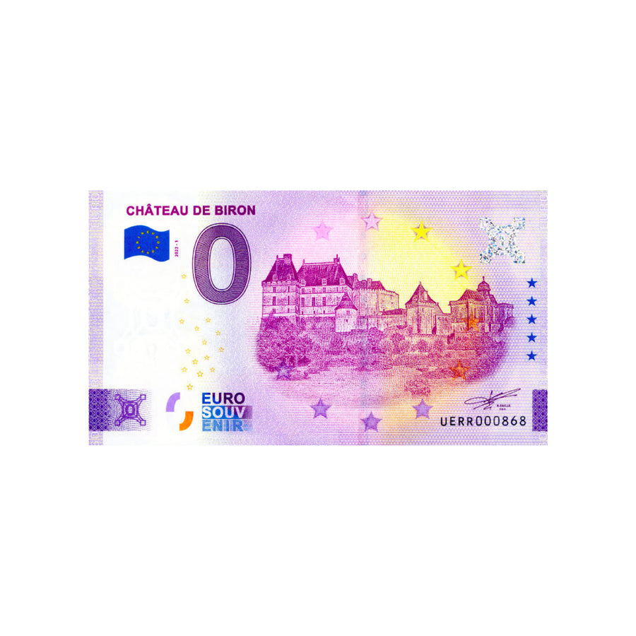 Bilhete de lembrança de zero para euro - Biron Castle - França - 2022