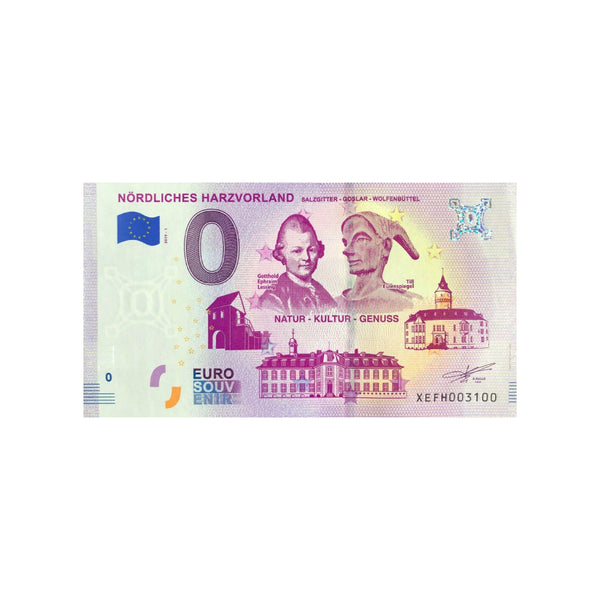 ⁣⁢Zero Euro Souvenir Banknote - Nördliches Harzvorland - Germany - 2019⁤⁣