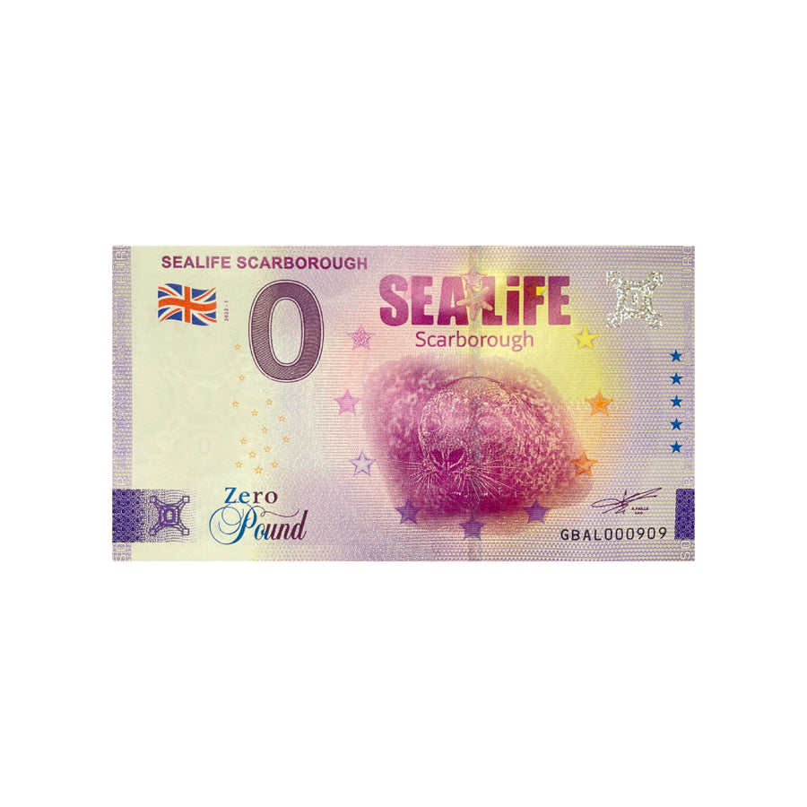 Ticket de lembrança de zero para euro - Sealife Scarborough - Reino Unido - 2022